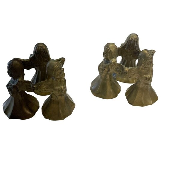 Vintage Solid Brass Circle of Friends Cherubs Angles Figurines Pair MCM - Picture 4 of 5